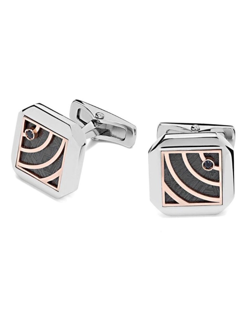 BARAKA Men's Cufflinks White and Rose Gold 750% - Meteorite - Blue Sapphire